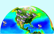 Image of the Earth showing the position of the VLBA telescopes across North America.